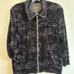 Style & Co. Women's Black & Gray Leopard Teddy Jacket